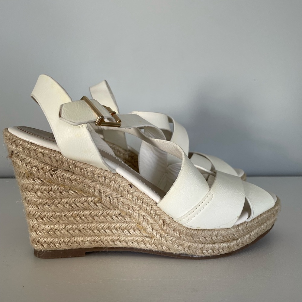 White Wedge Espadrilles, Size 6, Good Condition